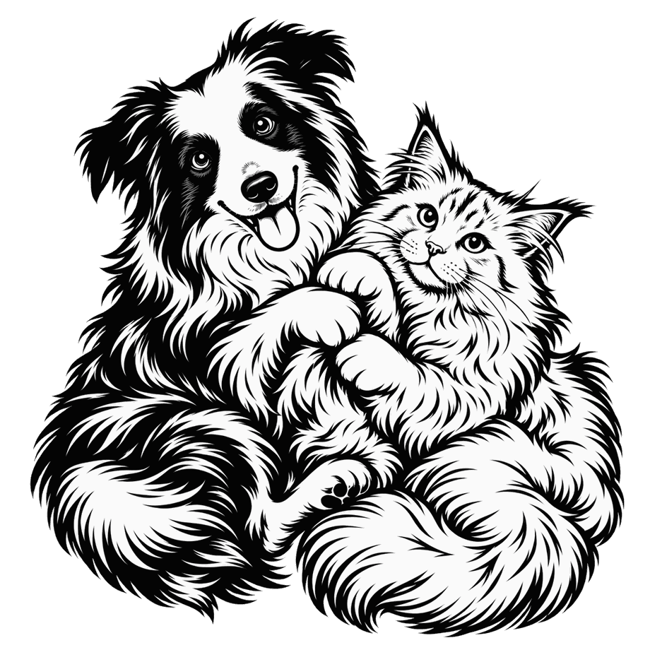 Illustration: Hund und Katze aneinandergekuschelt